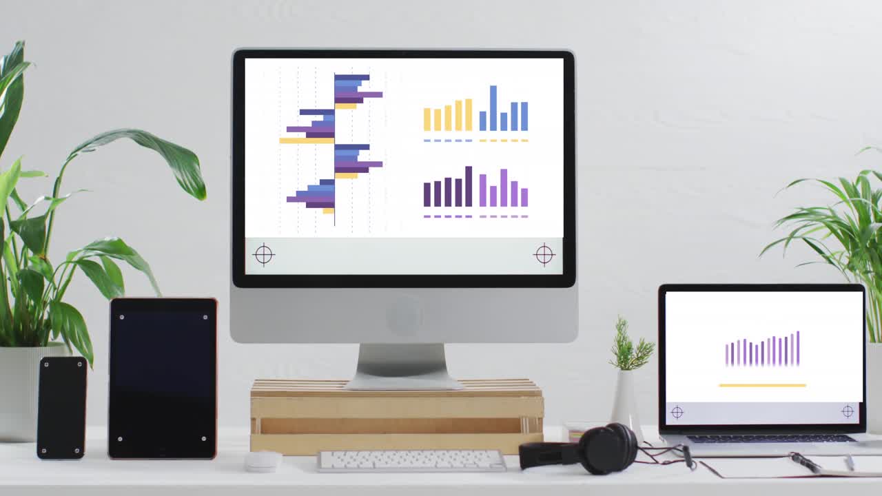 animación del procesamiento de datos financieros a través de computadoras.