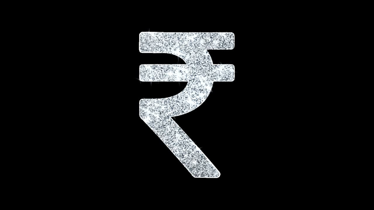 Rupee Indian Currency Icon Shining Glitter Loop Blinking Particles .