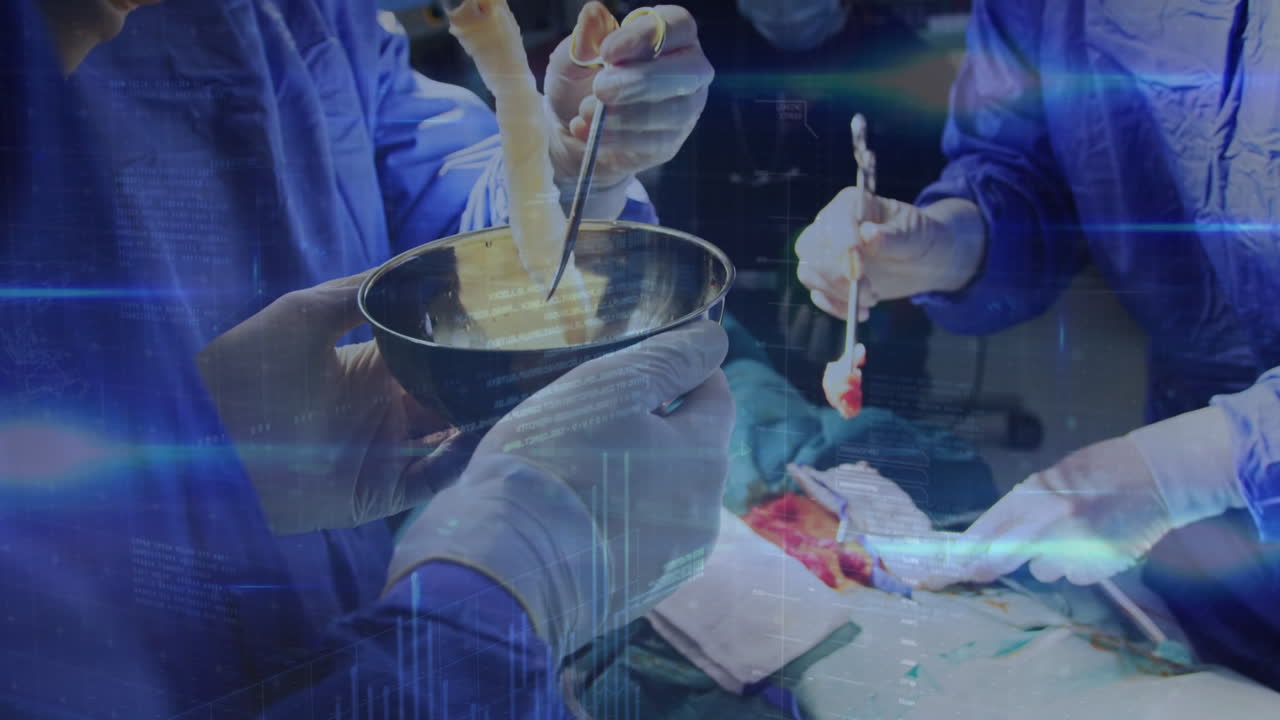 수술실의 외과 의사들에 대한 디지털 인터페이스의 애니메이션