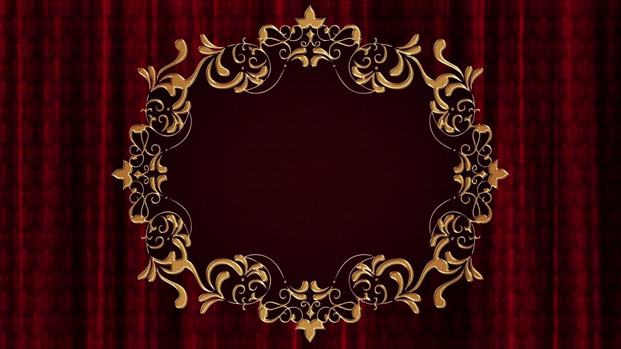 Gold frame. The pattern that surrounds the area to insert your symbol. Background - burgundy fabric.