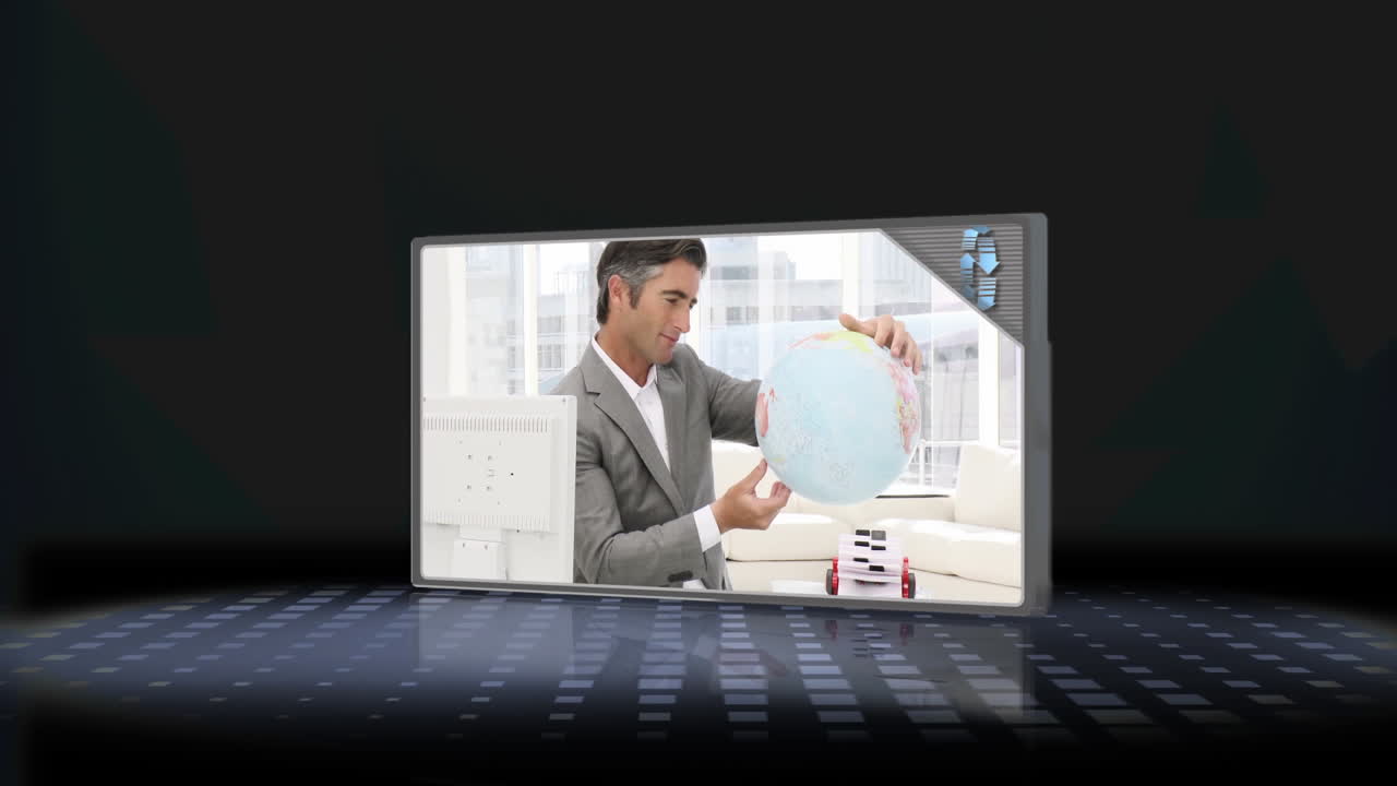 montaje de un hombre de negocios mirando el globo y una pareja empacando una maleta