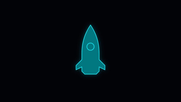 Neon Blue Outline Animation of a Rocket Ship