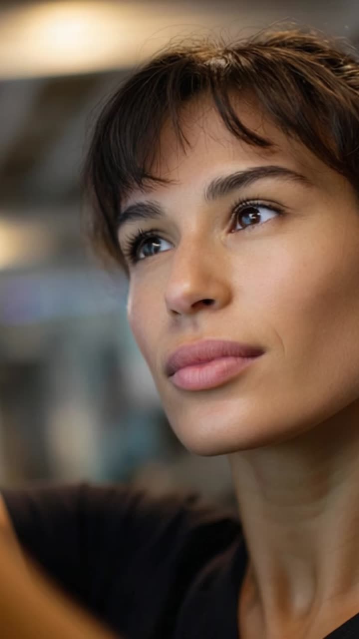 Captivating Portrait of a Thoughtful Woman in a Gym Setting, Showcasing Her Inner Strength and Reflection Amidst an Active Lifestyle Environment