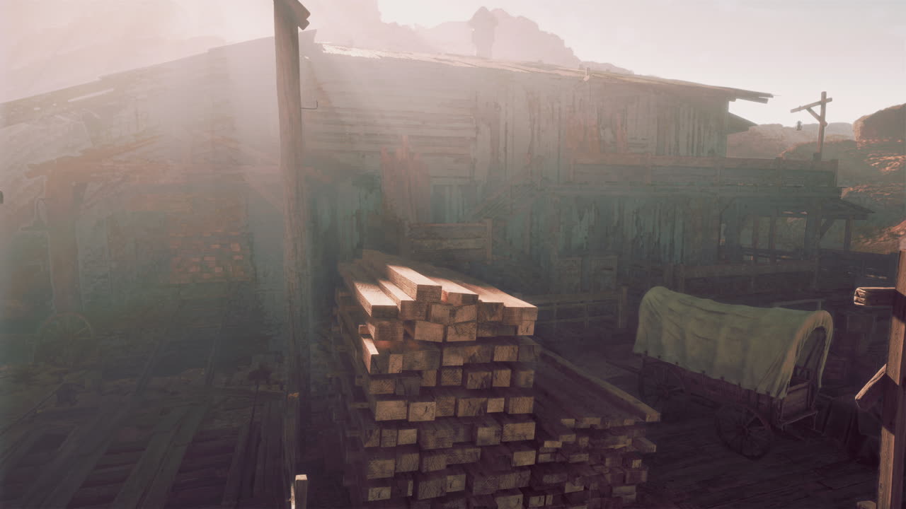 vieja ciudad occidental al atardecer