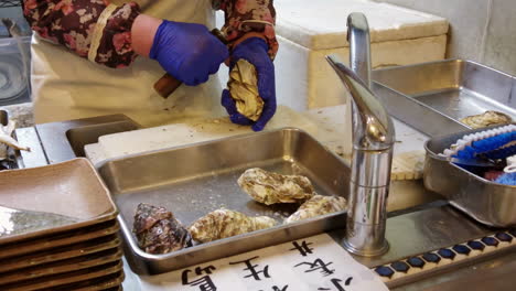 preparación de harina de mariscos crudos de ostras en japón