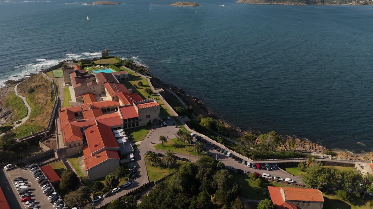aerial - Monterreal Castle, also called Monte do Boi Fortress, sits on Baiona’s rugged coast