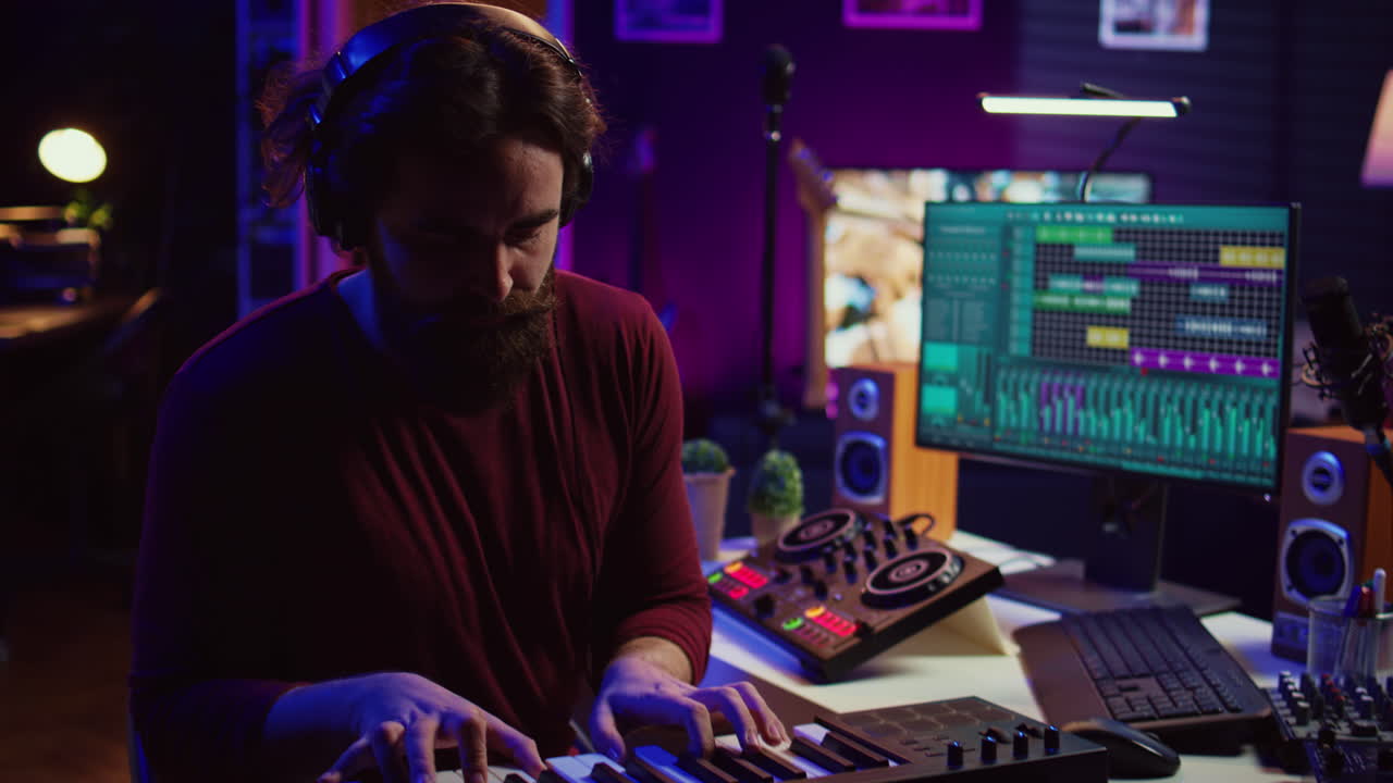 músico que produce nuevas melodías de piano de alta calidad con el software daw