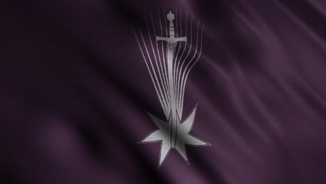 purple flag with sword and star design