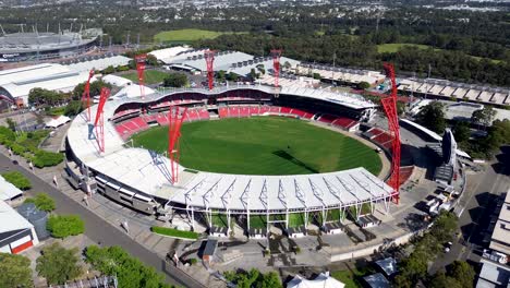 drone aerial stadium sports arena venue show ground lighting seating tourism baseball football pitch grass oval giants home ground turf sydney olympic park dome homebush nsw australia 4k