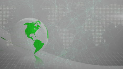 animación del globo y el mapa del mundo a través de una red de conexiones en fondo gris