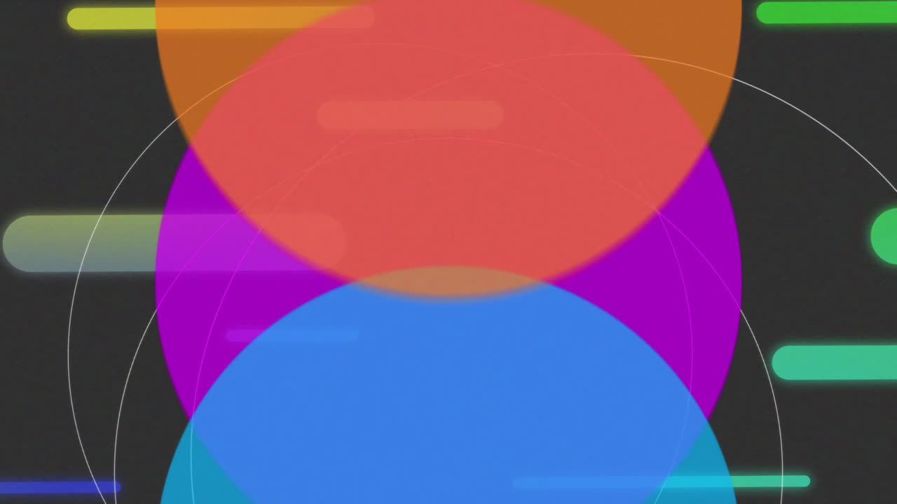 Animation of vibrant circles and lines moving on black background