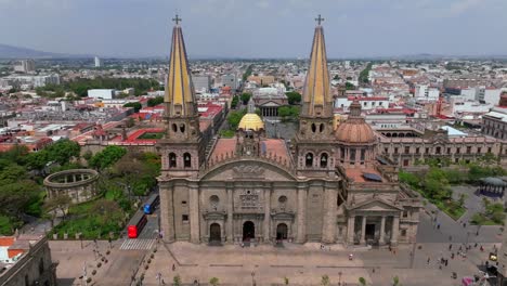 cathedral of the assumption of our lady - guadalajara cathedral in guadalajara, jalisco, mexico - aerial drone shot