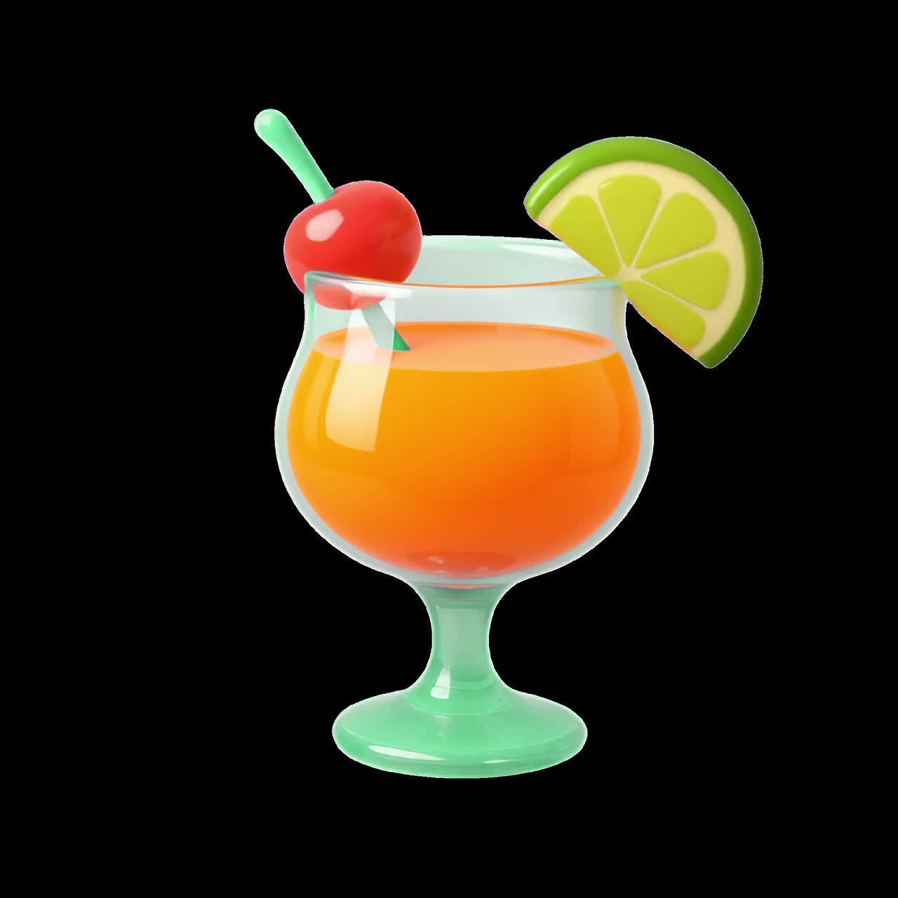 Vibrant tropical cocktail illustration animation isolated asset, transparent 4K video, alpha