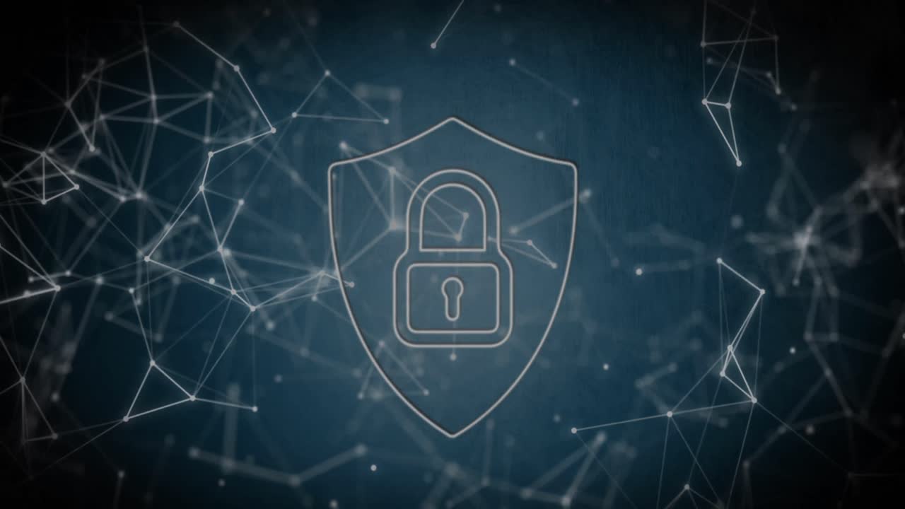 animazione di scudo digitale con lucchetto e connessioni nello spazio digitale della marina