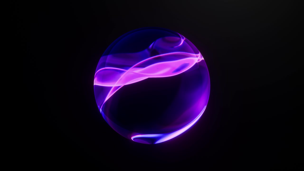Sfera luminosa astratta viola e blu con onde fluide