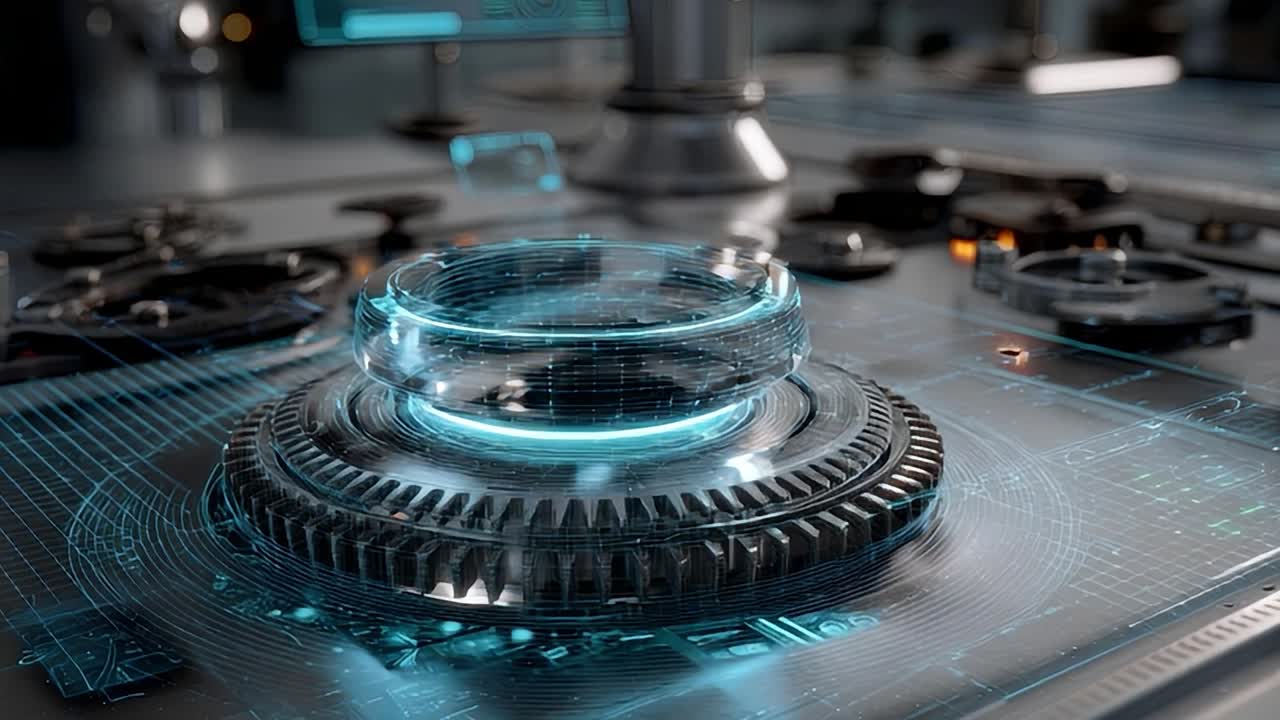 High-tech control panel with digital interface and machinery components