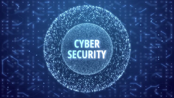 Cyber Security Concept over Matrix sphere on circuitry background. random numbers in form of sphere over circuit blue background