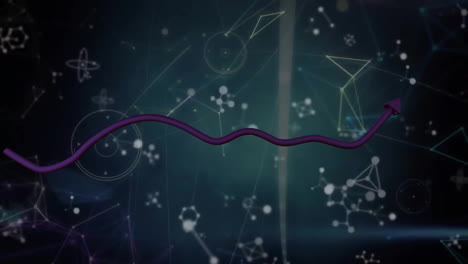 animación de la flecha púrpura y procesamiento de datos científicos sobre moléculas