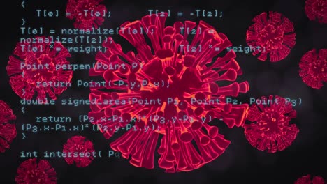 video compuesto digital de células de covid-19 que se mueven contra el procesamiento de datos en el fondo