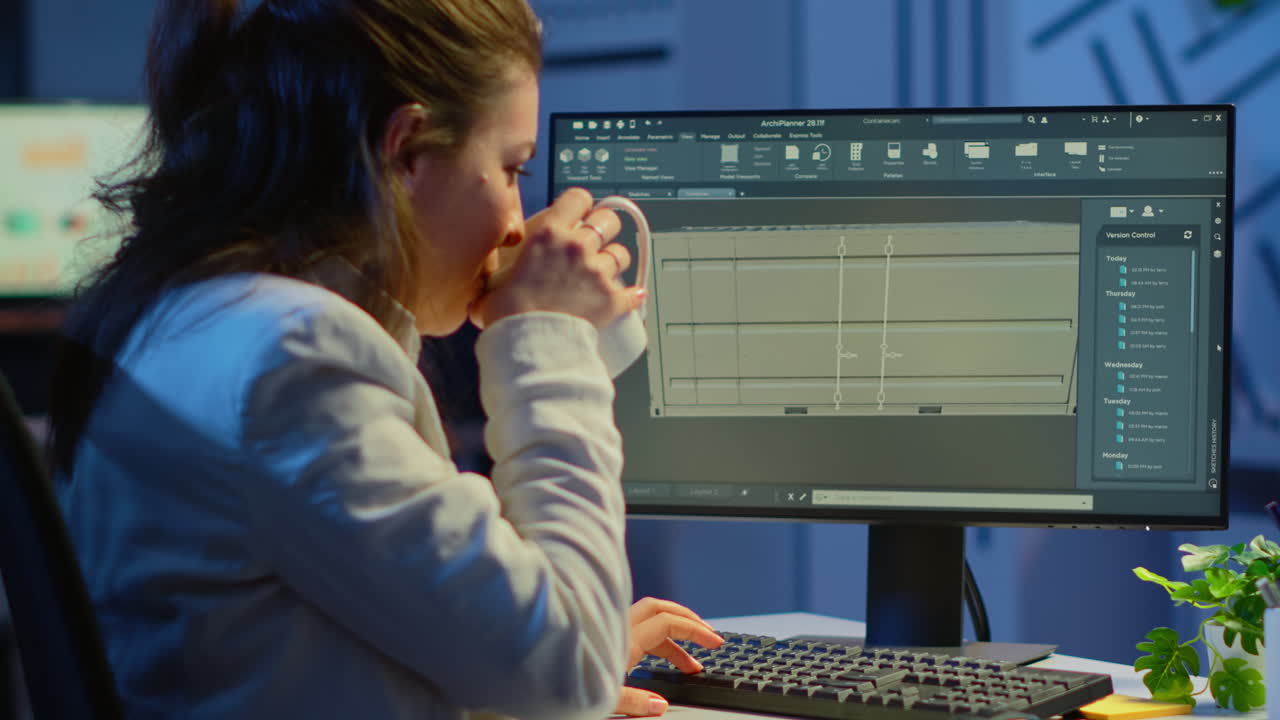 프리랜서 아키텍트가 3d 소프트웨어로 컨테이너 디자인을 정리합니다.