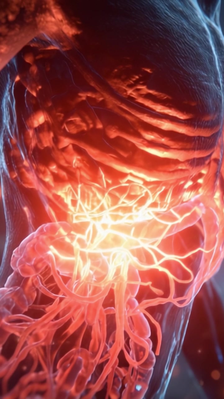 Un'Esplorazione Intricata e Affascinante dell'Anatomia Umana, Focalizzata sulla Rappresentazione Vivida e Dettagliata delle Strutture Vascolari e del Flusso Sanguigno all'Interno del Corpo