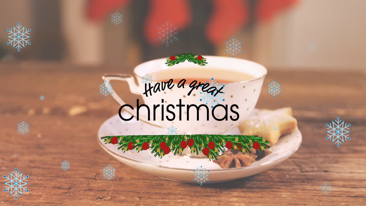 차 한 잔 위 에 있는 크리스마스 텍스트 의 애니메이션