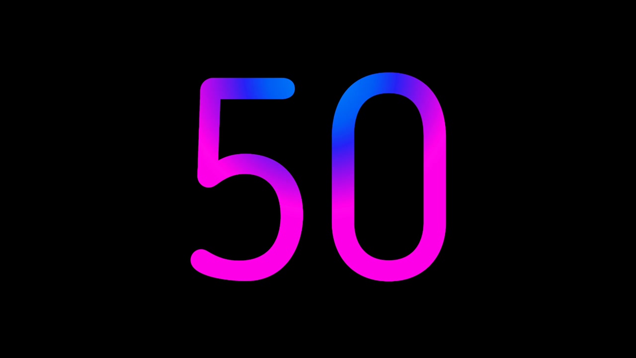 Luce al neon Numero 50 Animazione Gradiente luminoso Blu Rosa Digitale Futuristico Loop numerico LED Sfondo scuro astratto tecnologico Grafica in movimento