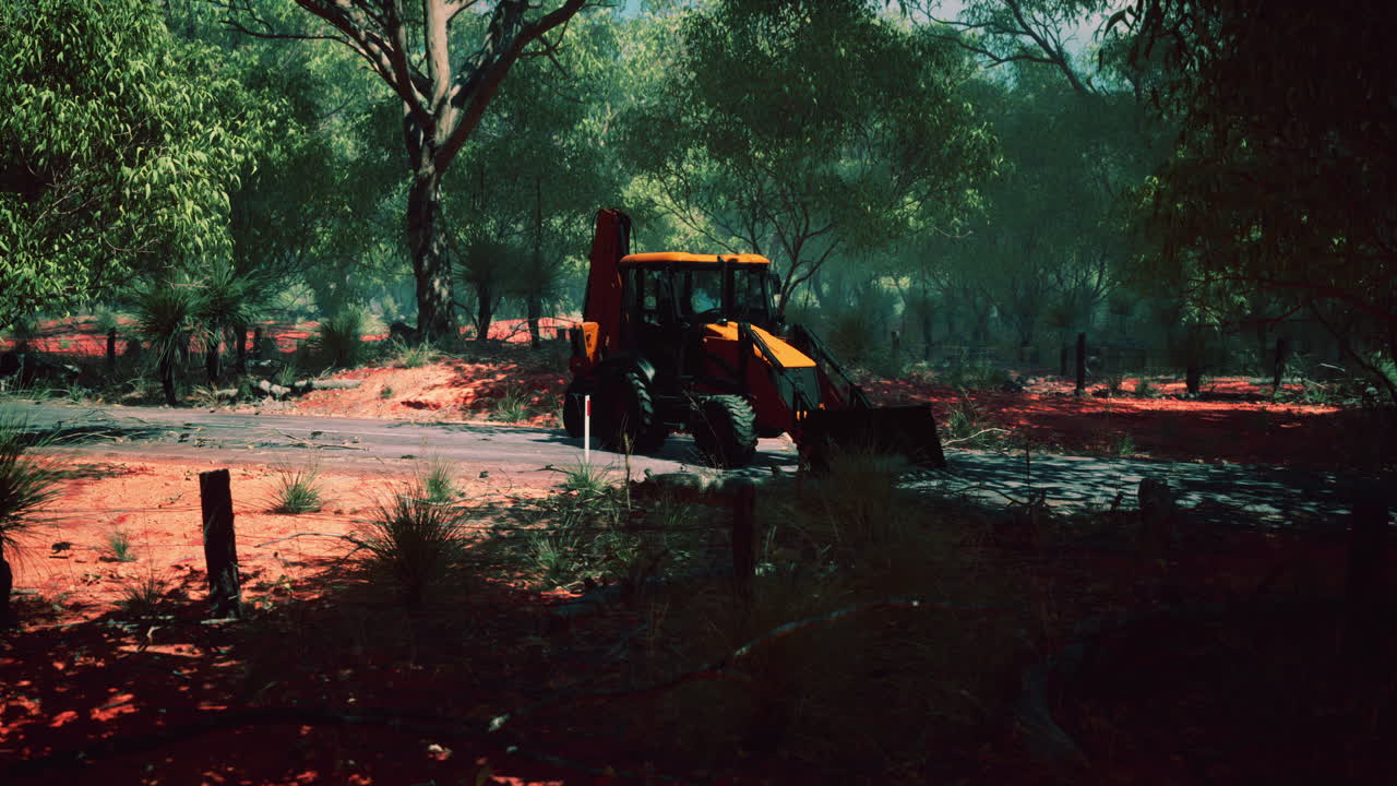 덤불 숲 에 있는 발굴기 트랙터