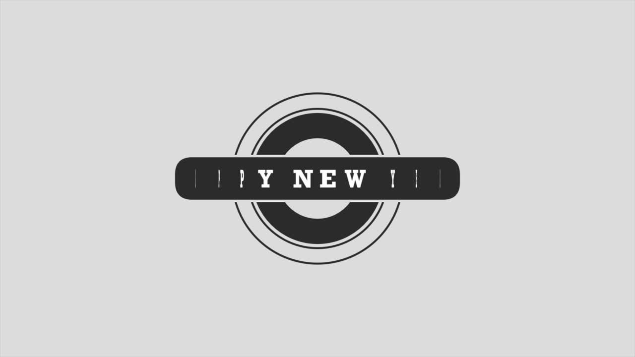 Happy New Year with black circles on white gradient