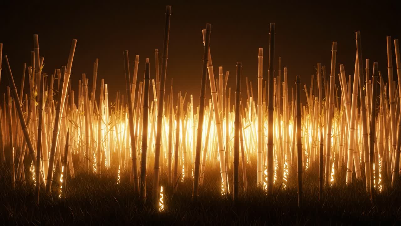 A Surreal Nightscape of Illuminated Grass and Stalks, Bathed in an Ethereal Glow, Showcasing Nature's Beauty and Mystique in Stunning Detail