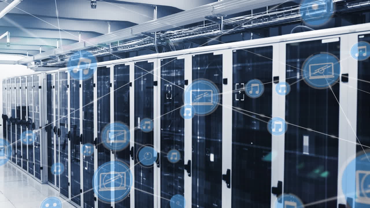Animation of networks of connections over server room