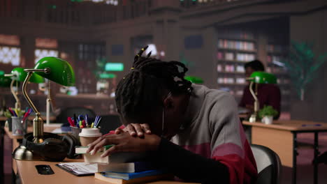 vertical video female pupil struggling to stay focused and awake while researching