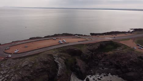 Aerial-view-of-Punta-Ballena-car-park,-Punta-del-Este