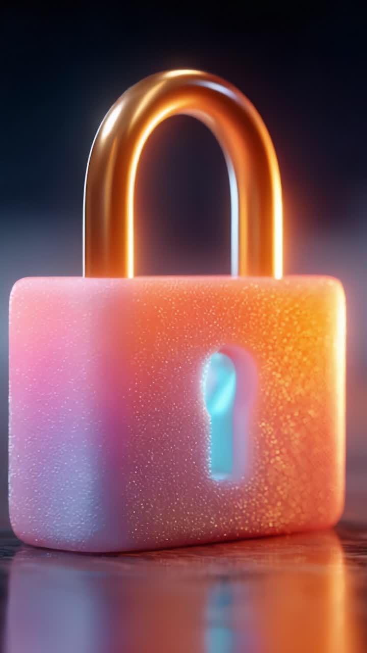 A Close-Up View of a Colorful Lock with Glowing Effects, Showcasing Intricate Details and Textures Highlighting Security and Protection Themes