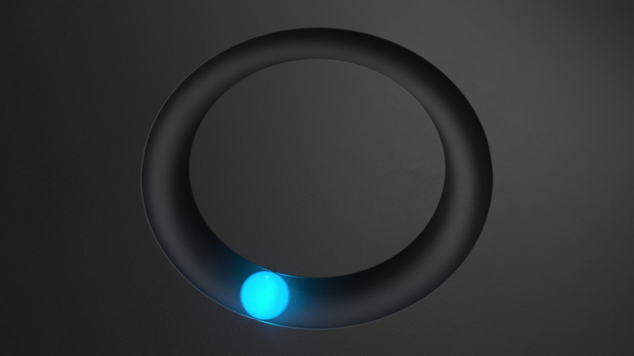 bola azul brillante rodando en animación de alcantarillado circular. movimiento ciclado mínimo con esfera iluminada. fondo conceptual de renderización 3d 4k bucle uhd