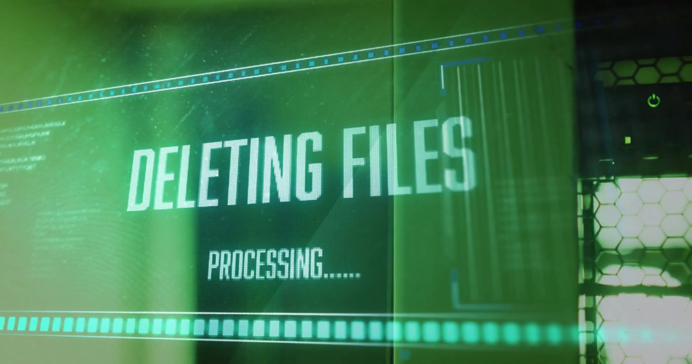 Animation of deleting files, processing text on interface over computer server