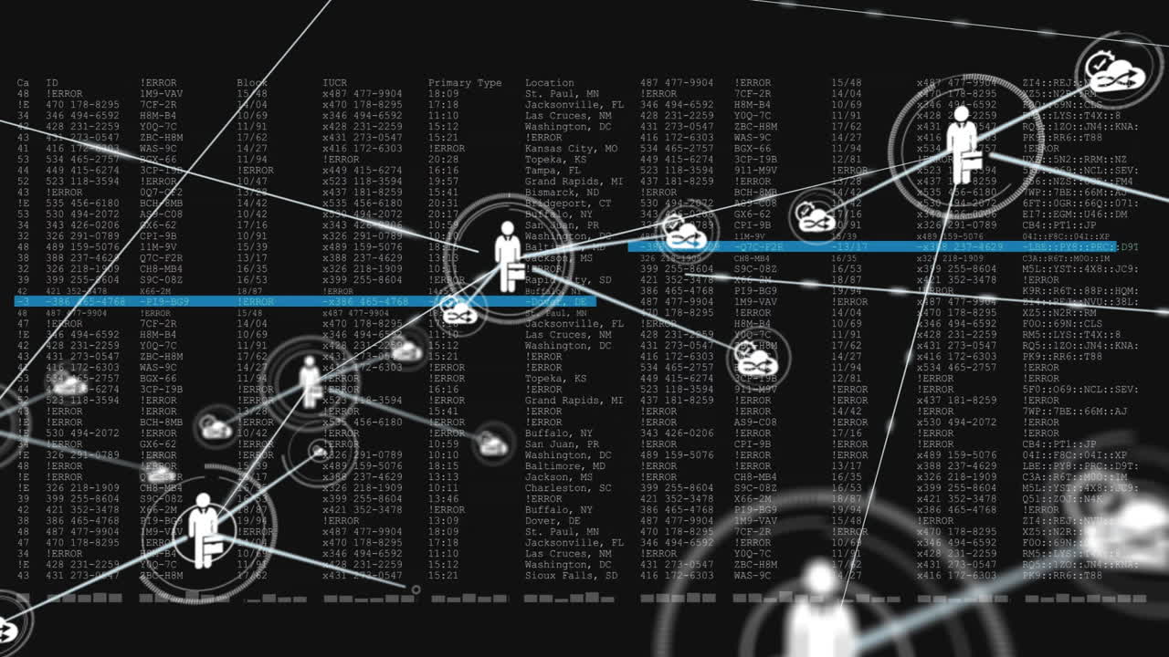 디지털 코드 배경에서 연결 네트워크 및 데이터 처리 애니메이션