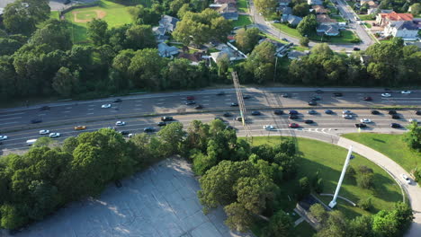 An-aerial-view-of-a-parkway-in-the-evening-at-rush-hour