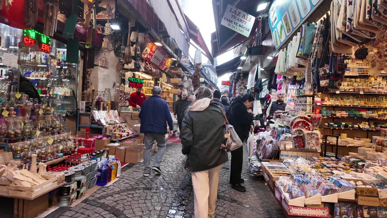 People Walking Through a Bustling Traditional Market in Istanbul