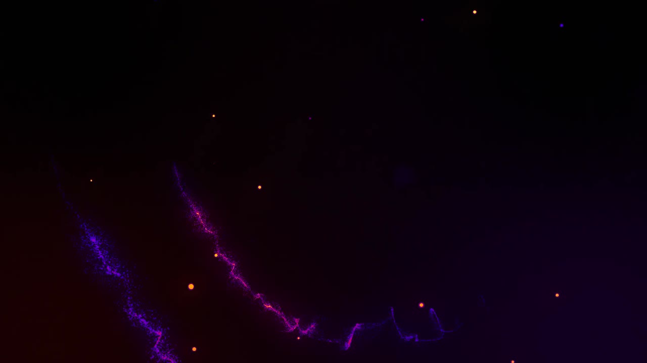 animación de rastros de luz rosada dando vueltas en fondo negro con manchas brillantes y círculos azules