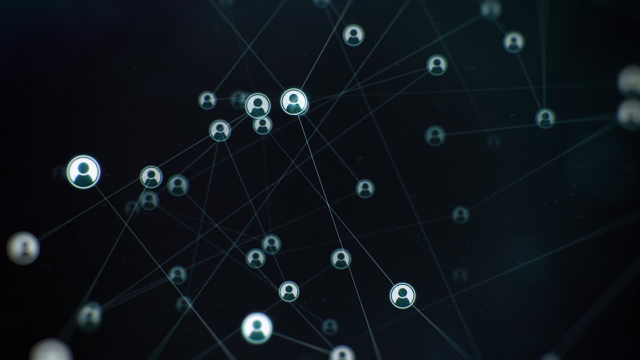 red de conexiones sociales giratorias en un telón de fondo oscuro