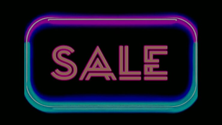 Animazione testo al neon SALE con bordo al neon su sfondo nero per promozione display di negozi moderni, vendita al dettaglio, resort, bar o concetto di business per evento Black Friday