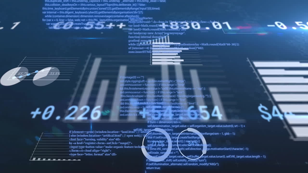 animación del procesamiento de datos financieros sobre un fondo negro