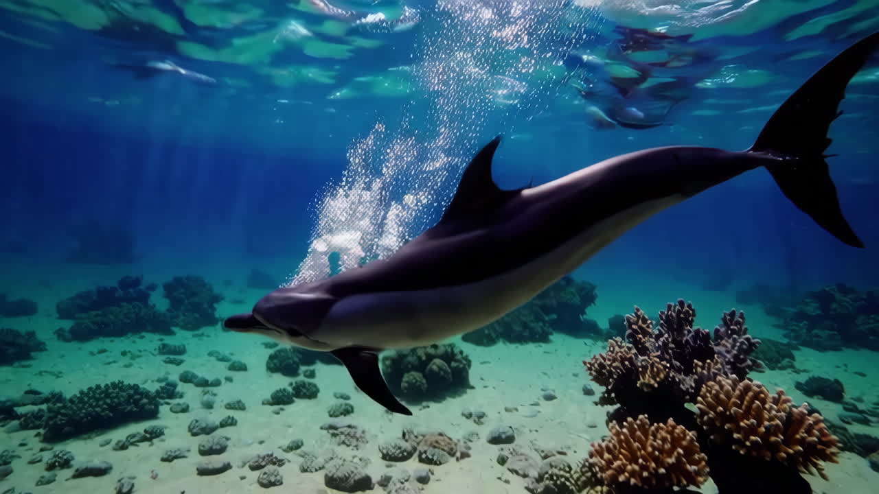 Dolphin Underwater in Coral Reef