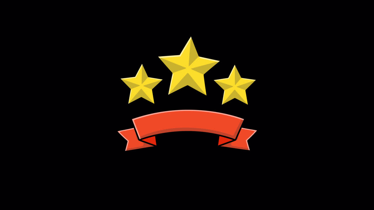 Three Yellow Stars with Red Ribbon on Black Background