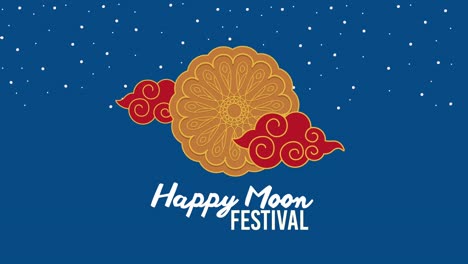 feliz festival de la luna letras con encaje y nubes