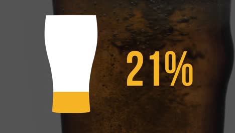 icono de vidrio de pinta y aumento del porcentaje en amarillo con cerveza en vidrio