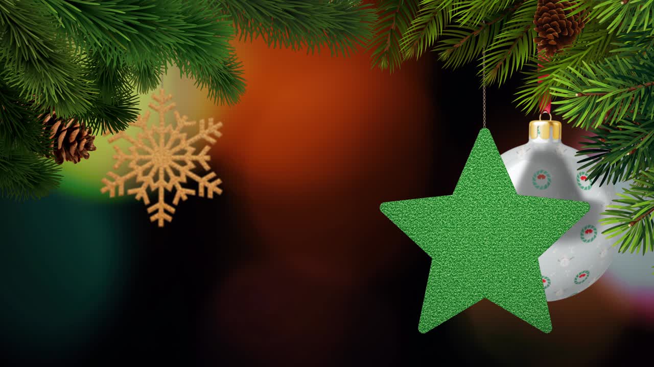los adornos de navidad y los pinos se balancean en un fondo bokeh en bucle