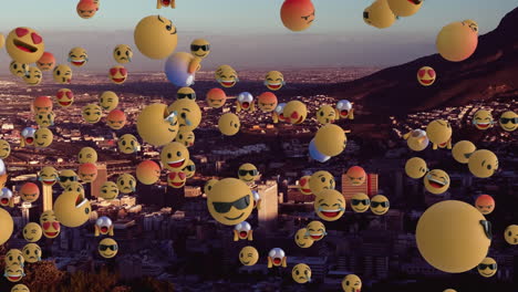 animation of emojis with city in background