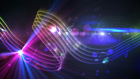 animation of falling notes and colorful glowing lights